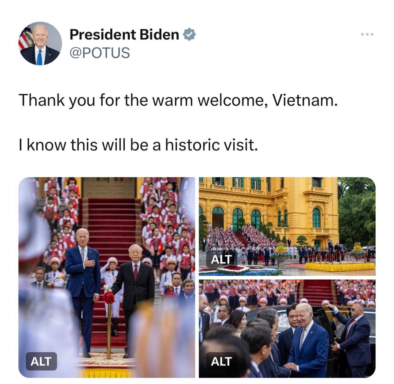 (09.10) Tổng thống Hoa Kỳ Joe Biden gửi lời cảm ơn tới Việt Nam trong dòng trạng thái trên mạng xã hội X. (Ảnh: Chụp màn hình) (09.10) Tổng thống Hoa Kỳ Joe Biden gửi lời cảm ơn tới Việt Nam trong dòng trạng thái trên mạng xã hội X. (Ảnh: Chụp màn hình)