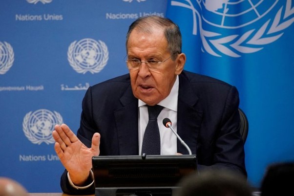 Ngoại trưởng Nga Sergei Lavrov phát biểu cuộc họp báo ngày 23/9 về kết quả phiên họp thứ 78 của Đại hội đồng Liên hợp quốc. (Nguồn: AFP) Ngoại trưởng Nga Sergei Lavrov phát biểu cuộc họp báo ngày 23/9 về kết quả phiên họp thứ 78 của Đại hội đồng Liên hợp quốc. (Nguồn: AFP)