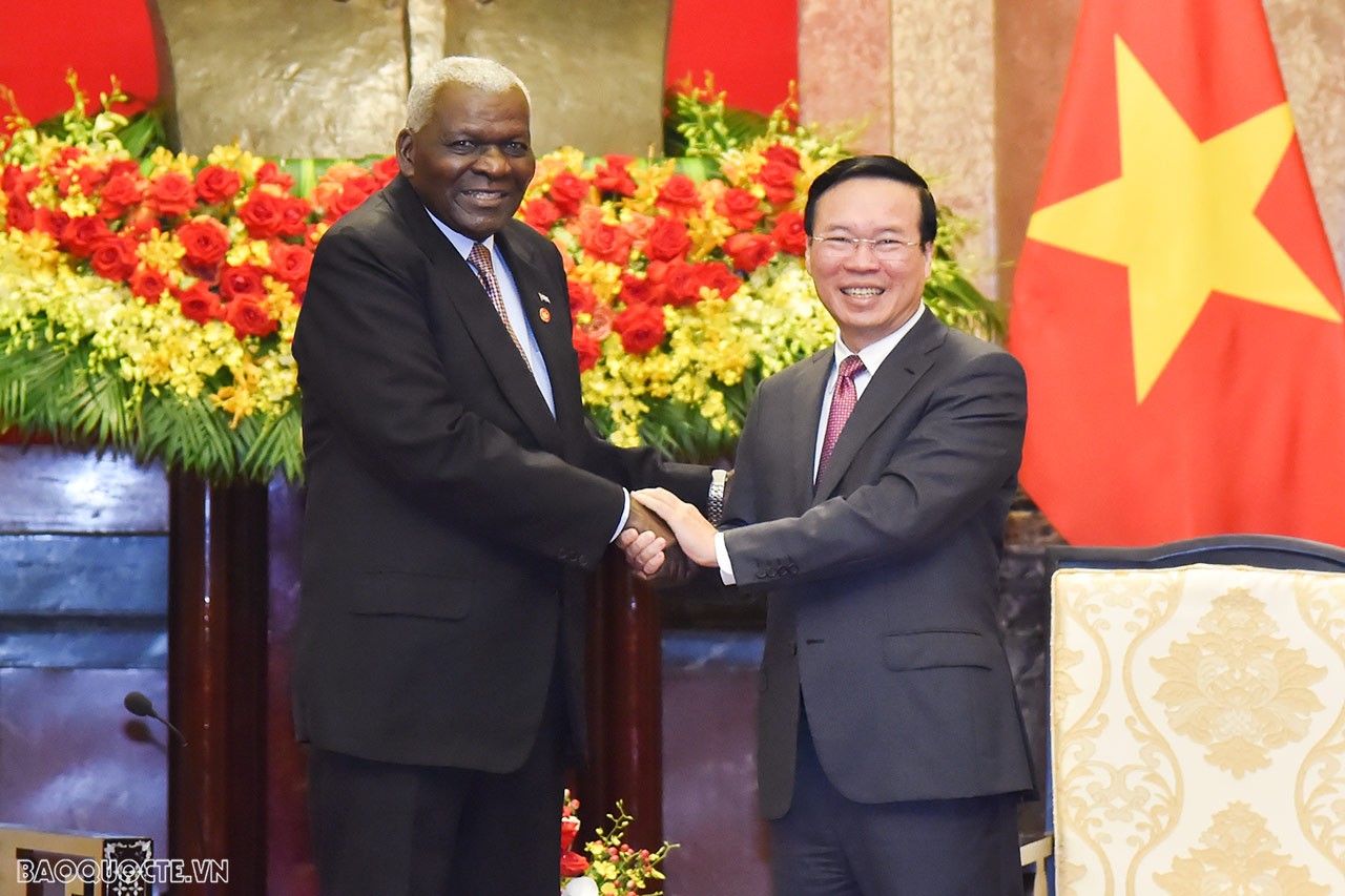 Ngày 25/9/2023, tại Phủ Chủ tịch, Chủ tịch nước Võ Văn Thưởng tiếp Chủ tịch Quốc hội Cuba Esteban Lazo Hernández. (Ảnh: Anh Sơn)