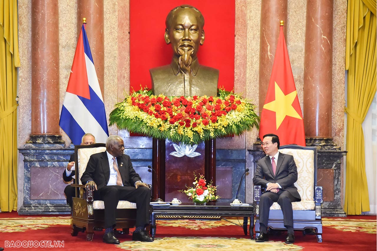 Ngày 25/9/2023, tại Phủ Chủ tịch, Chủ tịch nước Võ Văn Thưởng tiếp Chủ tịch Quốc hội Cuba Esteban Lazo Hernández. (Ảnh: Anh Sơn)