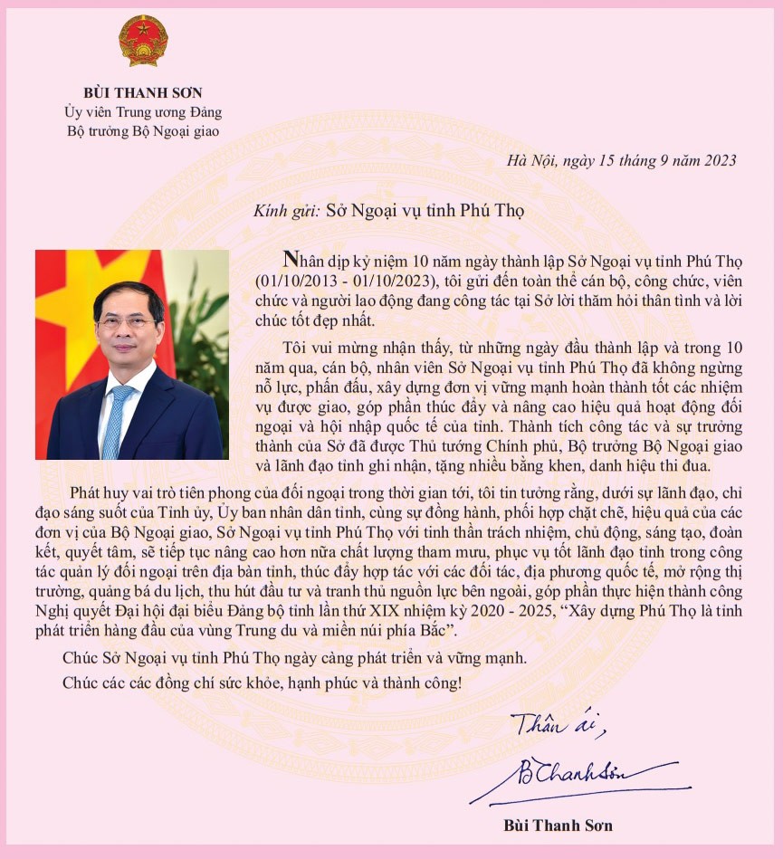 Sở Ngoại vụ tỉnh Phú Thọ kỷ niệm 10 năm ngày thành lập