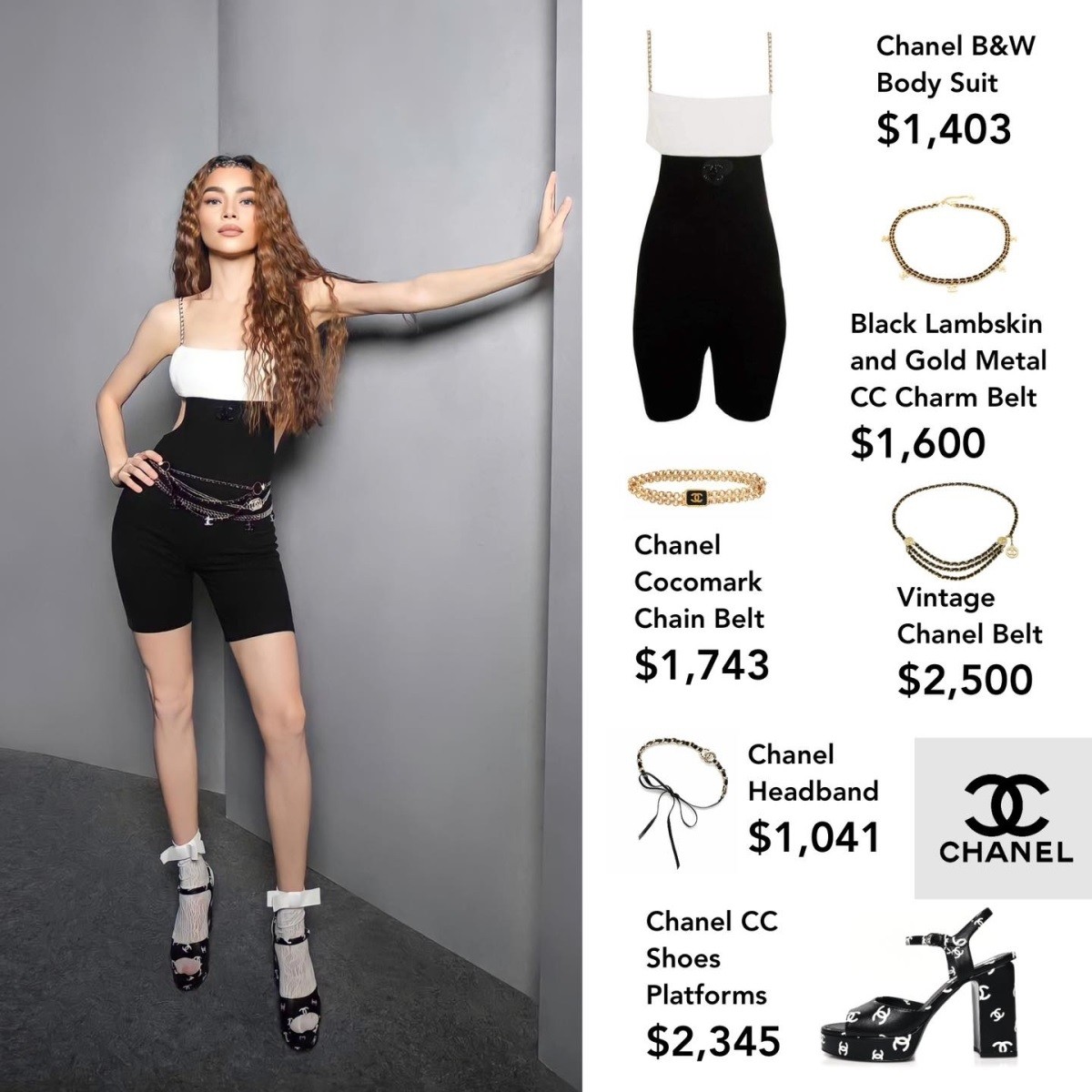 Với yêu cầu đồ thể thao trong tập 4 chương trình, Hồ Ngọc Hà mang đến set đồ phong cách Athleisure Chic đơn giản nhưng cũng rất đắt đỏ, tổng trị giá 10.632 USD (hơn 253 triệu đồng). Trên nền bodysuit trơn màu của Chanel, nữ ca sĩ phối cùng loạt trang sức metallic đồng điệu. 