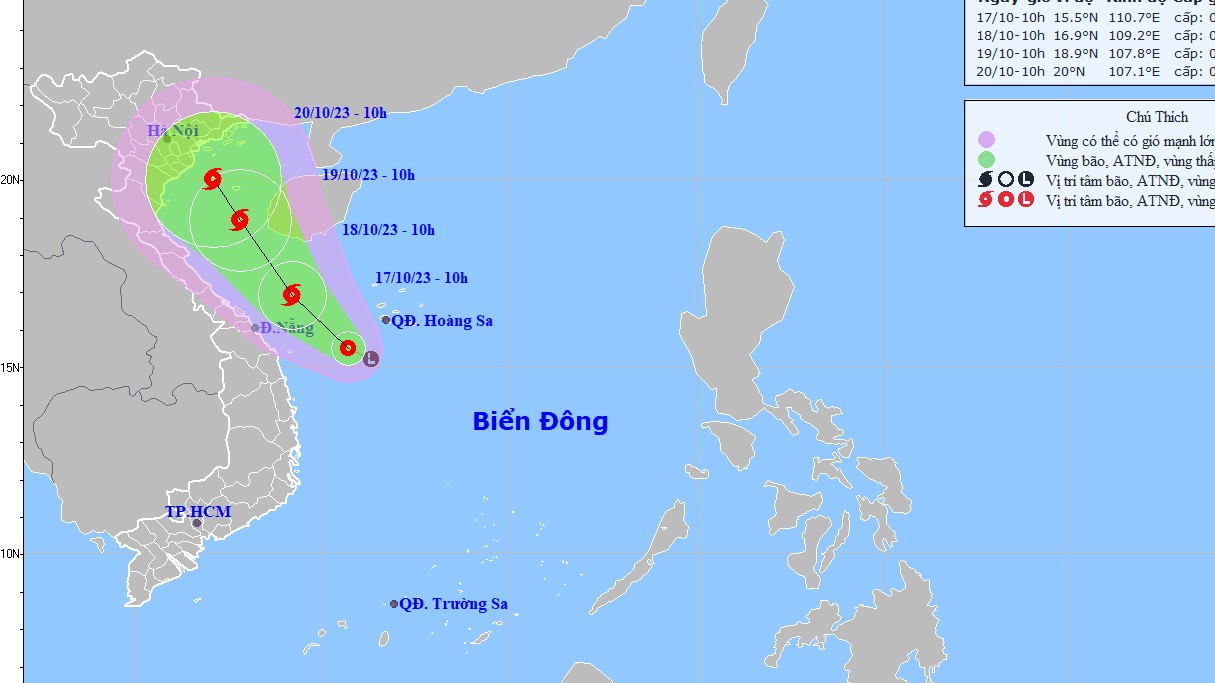 Dự báo áp thấp nhiệt đới: Sẽ mạnh lên thành bão; Trung Trung Bộ mưa to đến rất to; ngày 19/10, Bắc Bộ, Bắc Trung Bộ có khả năng xảy ra mưa lớn