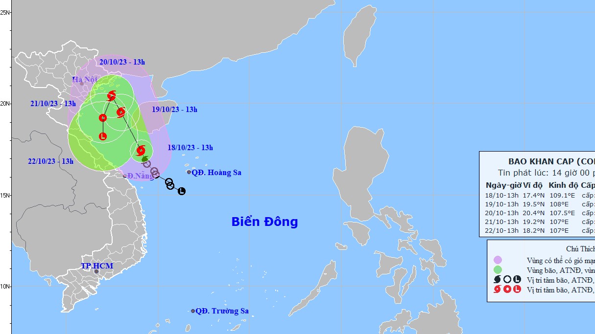 Dự báo bão số 5: Di chuyển trên khu vực Vịnh Bắc Bộ, gió giật cấp 11, biển động rất mạnh; Bắc-Trung Trung Bộ, Đồng bằng Bắc Bộ có mưa lớn