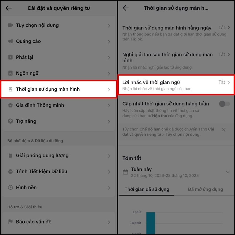 Thiết lập lời nhắc thời gian ngủ trên TikTok cực đơn giản