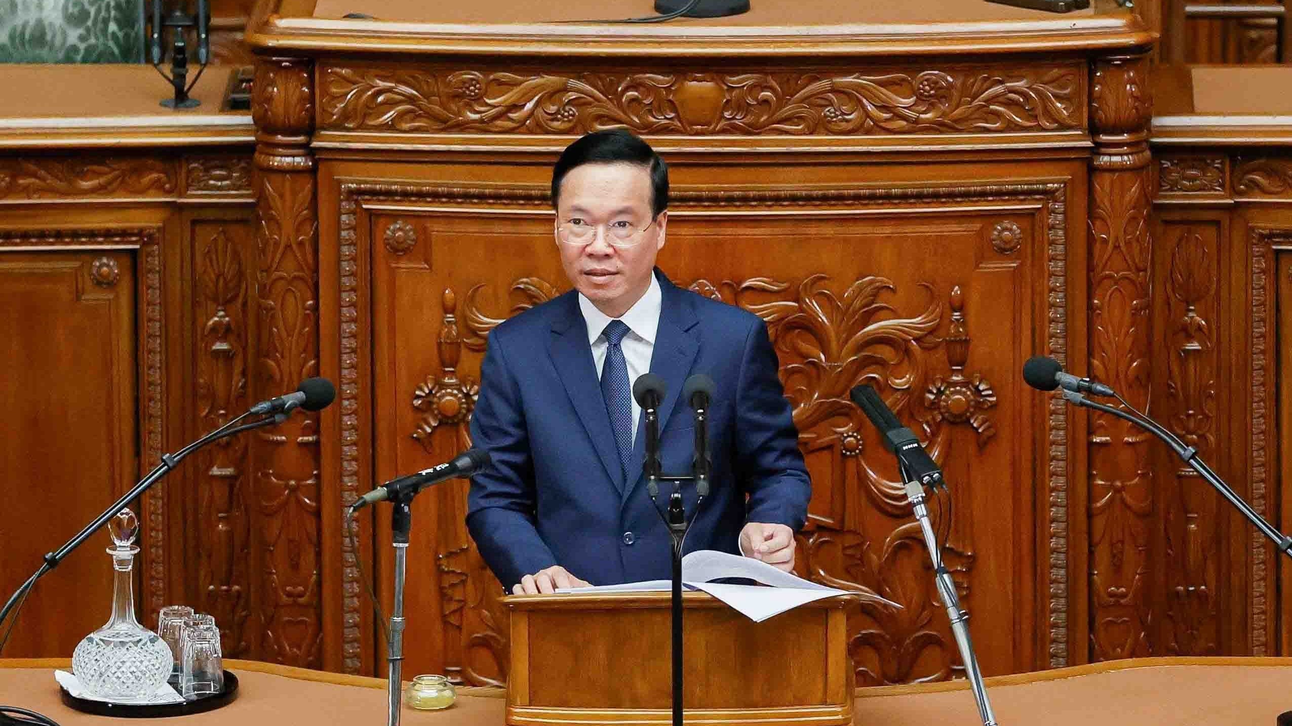 Chủ tịch nước Võ Văn Thưởng phát biểu tại Quốc hội Nhật Bản