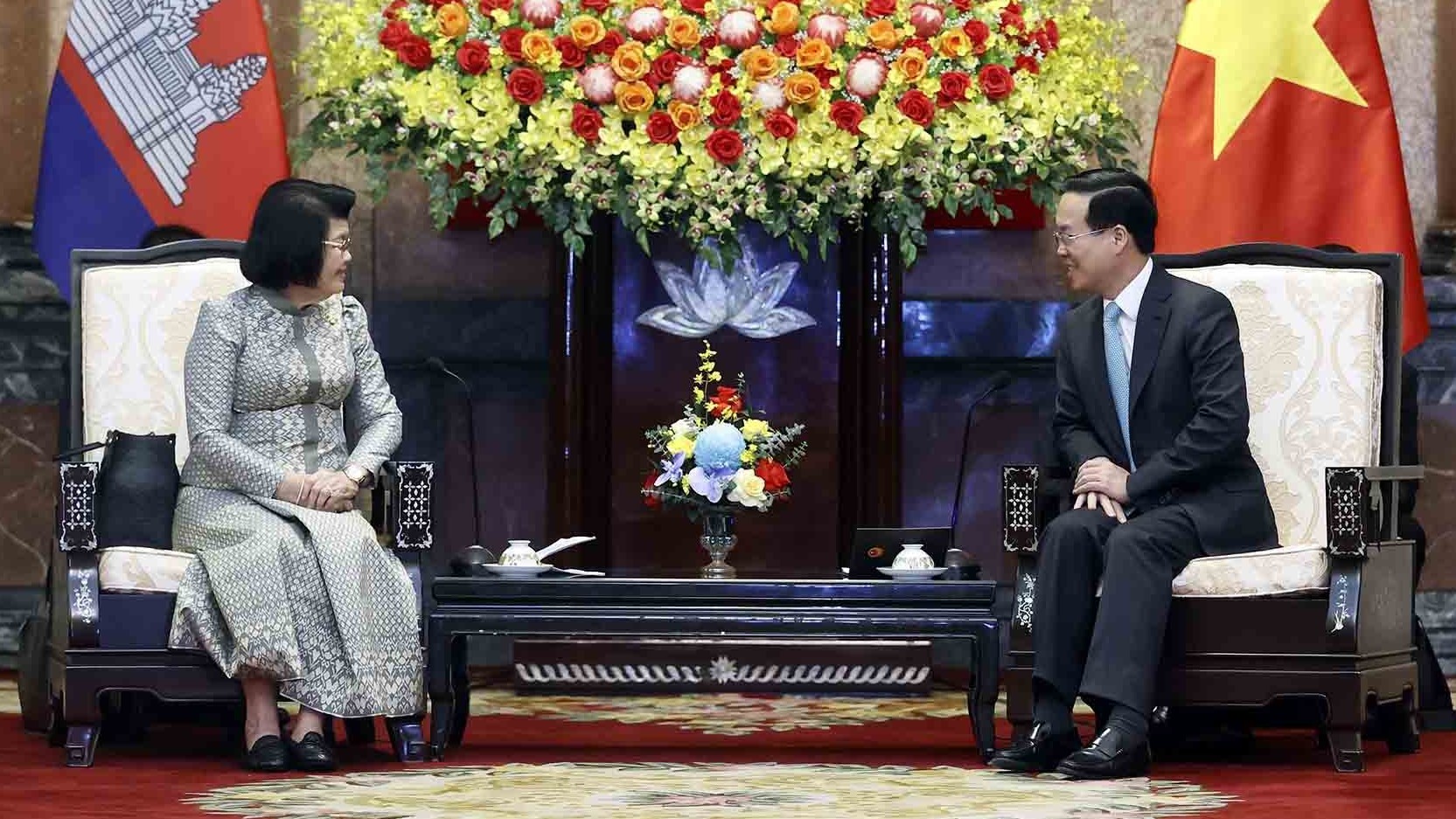 Chủ tịch nước Võ Văn Thưởng tiếp Chủ tịch Quốc hội Vương quốc Campuchia