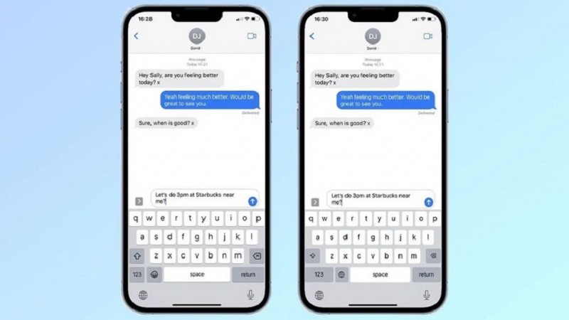 Giao diện bàn phím iOS mặc định ở bên trái và bàn phím độc hại hoạt động như keylogger của tin tặc ở bên phải.