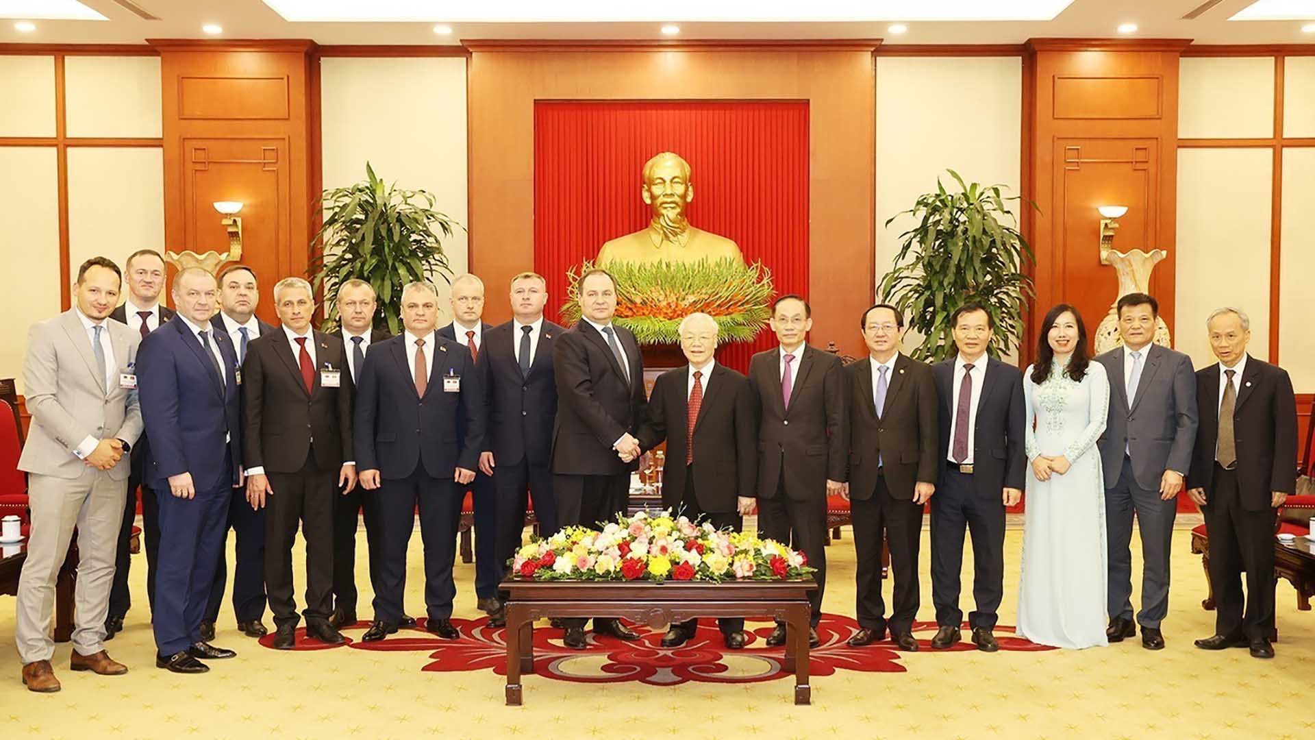 Tổng Bí thư Nguyễn Phú Trọng tiếp Thủ tướng Cộng hòa Belarus Roman Golovchenko