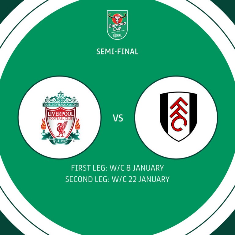 Bốc thăm vòng bán kết Carabao Cup, Liverpool gặp Fulham. Bốc thăm vòng bán kết Carabao Cup, Liverpool gặp Fulham.