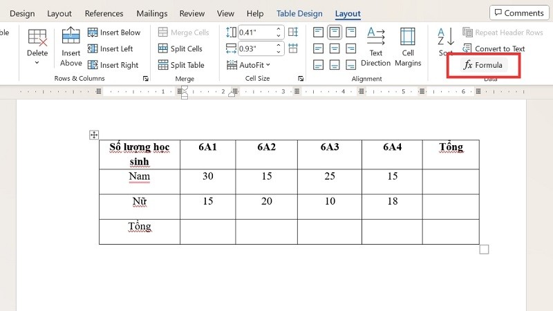 Hướng dẫn cách tính tổng trong Word nhanh chóng, đơn giản