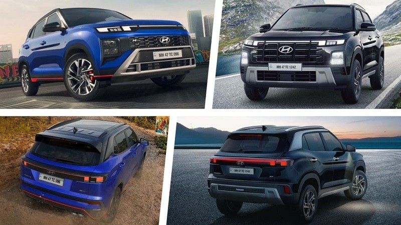 Hyundai Creta 2024 bản N Line (bên trái) sở hữu ngoại hình khỏe khoắn, thể thao hơn các bản tiêu chuẩn (bên phải). Hyundai Creta 2024 bản N Line (bên trái) sở hữu ngoại hình khỏe khoắn, thể thao hơn các bản tiêu chuẩn (bên phải).