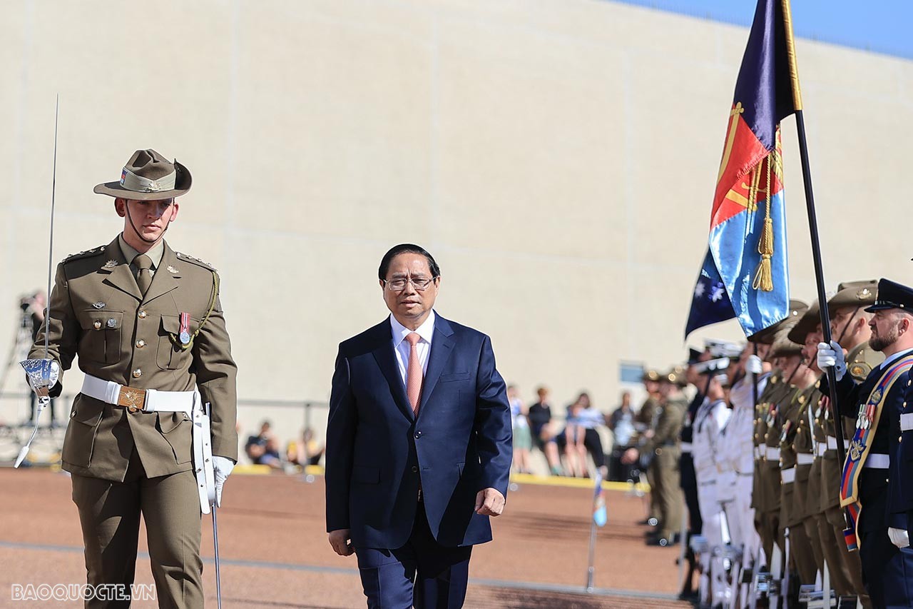 Thủ tướng Phạm Minh Chính và Phu nhân dự lễ đón chính thức do Thủ tướng Australia Anthony Albanese và Phu nhân chủ trì