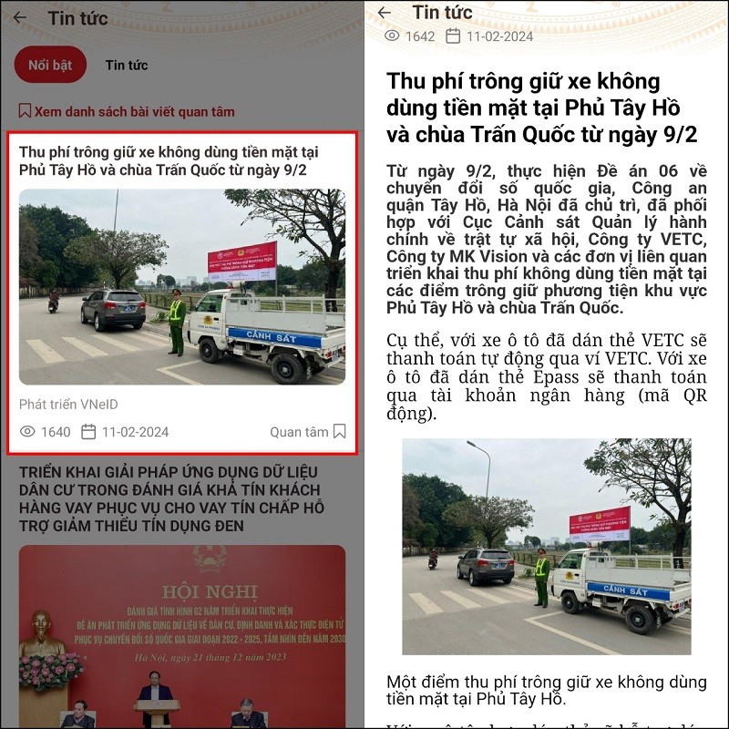 Đọc báo xem tin tức công an, pháp luật trên VNeID