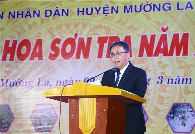 Khai mạc Ngày hội hoa Sơn tra, khoác lên mình áo thơ mộng của mùa Xuân. HÌnh ảnh Chủ tich UBND huyện Mường La - Trưởng ban Tổ chức Ngày hội Phùng Mạnh Hiệp phát biểu khai mạc. (Ảnh: Quang Quyết-TTXVN) Khai mạc Ngày hội hoa Sơn tra, khoác lên mình áo thơ mộng của mùa Xuân. HÌnh ảnh Chủ tich UBND huyện Mường La - Trưởng ban Tổ chức Ngày hội Phùng Mạnh Hiệp phát biểu khai mạc. (Ảnh: Quang Quyết-TTXVN)