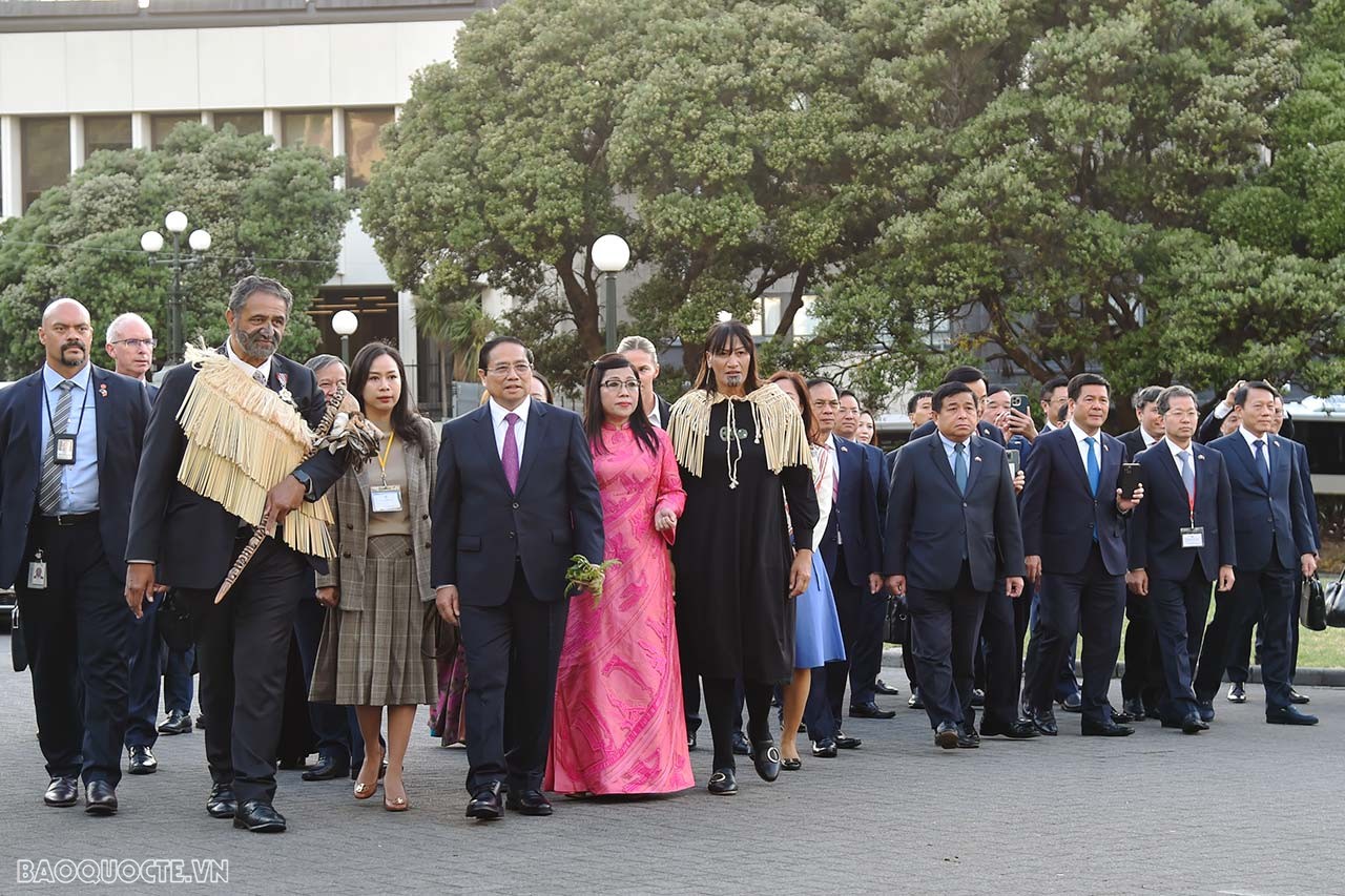 Toàn cảnh Thủ tướng Phạm Minh Chính dự lễ đón theo nghi thức thổ dân Maori và lễ đón chính thức tại New Zealand