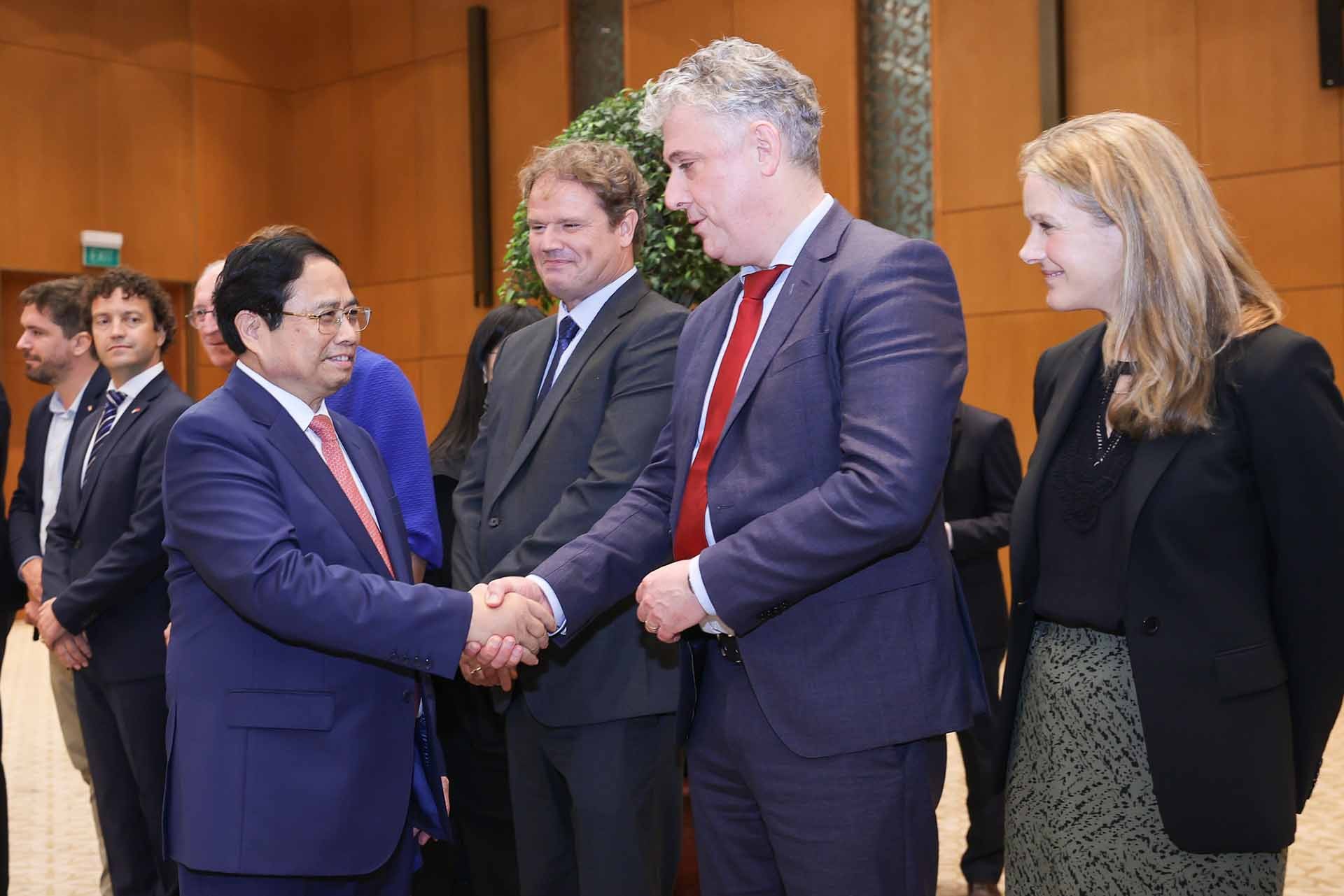 Thủ tướng Phạm Minh Chính tiếp đoàn doanh nghiệp hàng đầu của Hà Lan. (Nguồn: VGP) Thủ tướng Phạm Minh Chính tiếp đoàn doanh nghiệp hàng đầu của Hà Lan. (Nguồn: VGP)