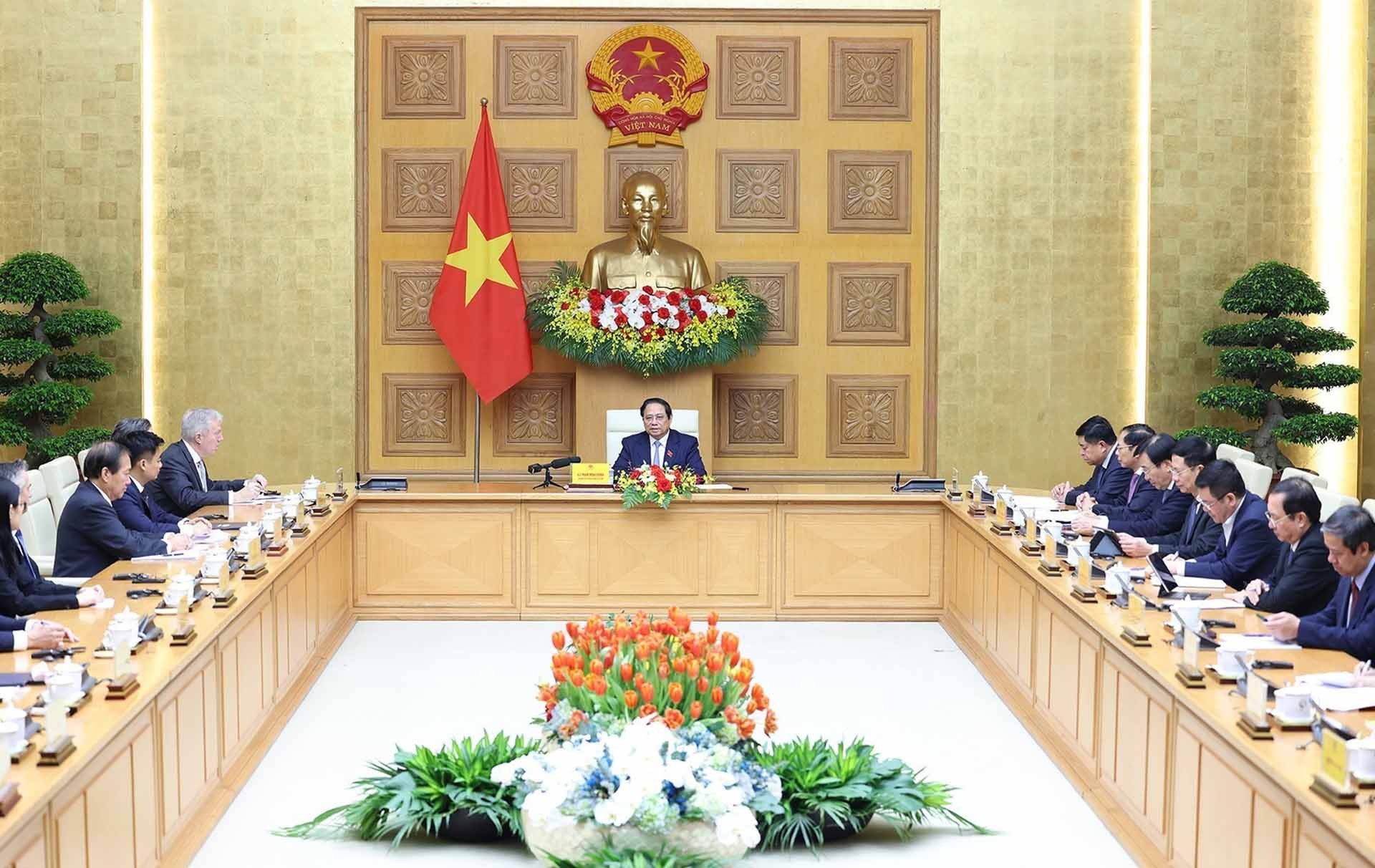 Thủ tướng Phạm Minh Chính tiếp đoàn doanh nghiệp của Hội đồng Kinh doanh Hoa Kỳ-ASEAN. (Nguồn: TTXVN) Thủ tướng Phạm Minh Chính tiếp đoàn doanh nghiệp của Hội đồng Kinh doanh Hoa Kỳ-ASEAN. (Nguồn: TTXVN)