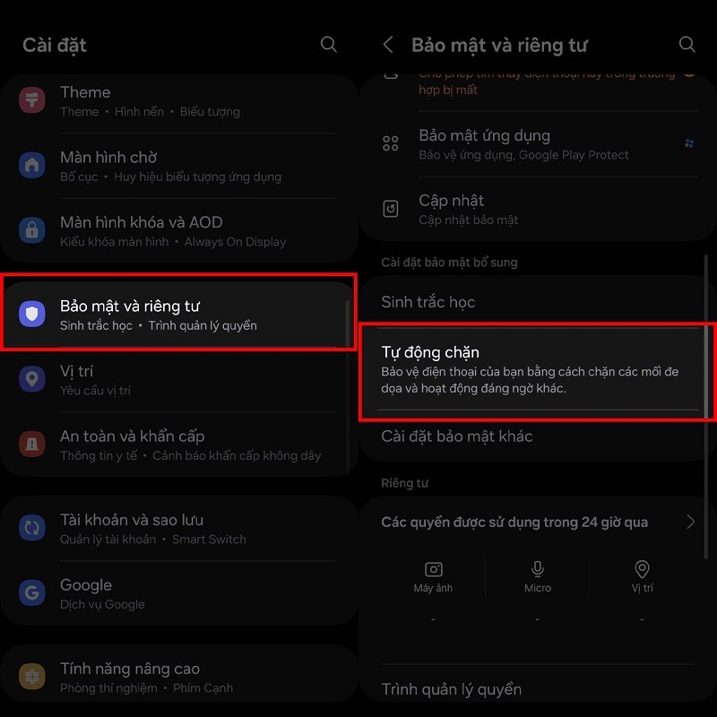 Cách bật tự động chặn trên Galaxy A55 để điện thoại an toàn hơn Cách bật tự động chặn trên Galaxy A55 để điện thoại an toàn hơn