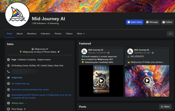 Trang Facebook giả mạo Midjourney để lừa người dùng cài phần mềm độc hại. Trang Facebook giả mạo Midjourney để lừa người dùng cài phần mềm độc hại.