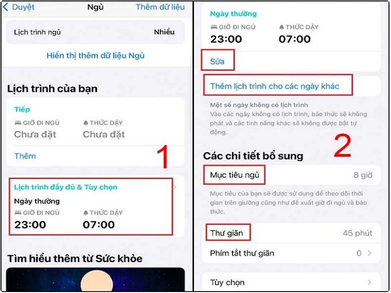 Cách thiết lập chế độ ngủ iPhone trong ứng dụng Sức khoẻ