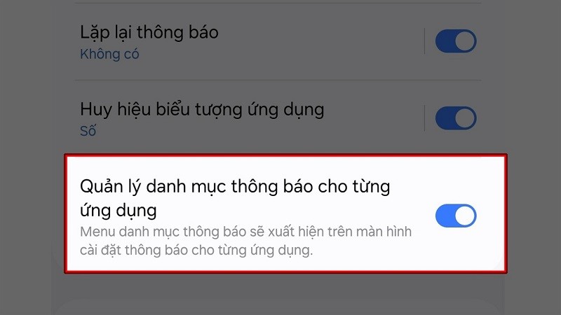 Hướng dẫn cách bật quản lý thông báo theo danh mục trên Samsung