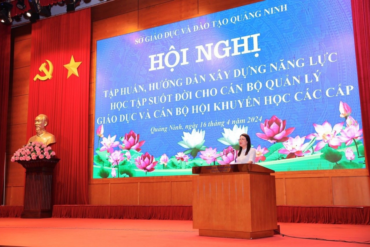 Bà Châu Hoài Thu – Phó Giám đốc Sở Giáo dục và Đào tạo tỉnh Quảng Ninh phát biểu khai mạc Hội nghị. (Ảnh: Trần Đức Quyết) Bà Châu Hoài Thu – Phó Giám đốc Sở Giáo dục và Đào tạo tỉnh Quảng Ninh phát biểu khai mạc Hội nghị. (Ảnh: Trần Đức Quyết)