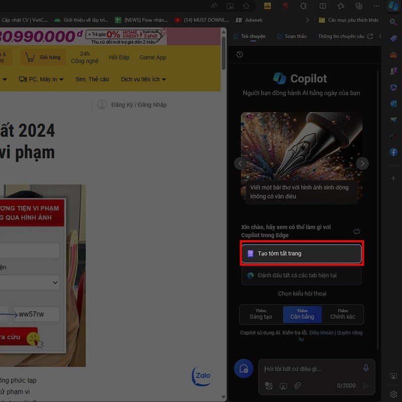 Hướng dẫn tóm tắt trang web với Copilot đơn giản, hiệu quả