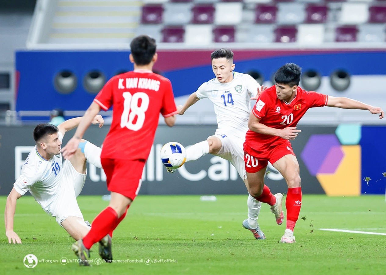 Hình ảnh trận đấu U23 Việt Nam và U23 Uzbekistan tại vòng bảng giải U23 châu Á 2024. (Nguồn: VFF)