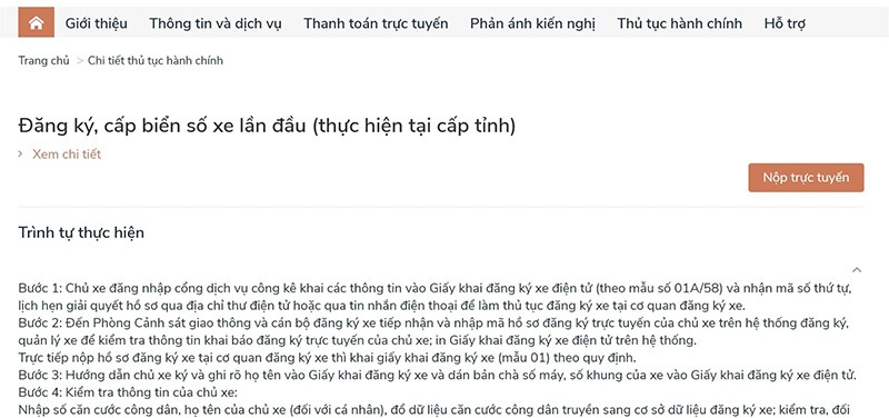 Hướng dẫn thủ tục đăng ký xe trên Cổng dịch vụ công quốc gia Hướng dẫn đăng ký xe trên Cổng dịch vụ công quốc gia
