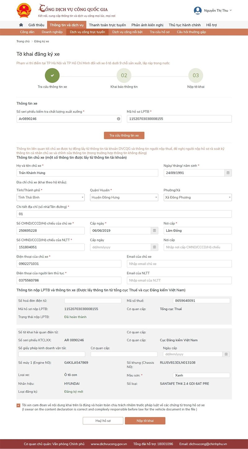 Hướng dẫn thủ tục đăng ký xe trên Cổng dịch vụ công quốc gia Hướng dẫn đăng ký xe trên Cổng dịch vụ công quốc gia