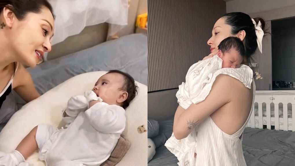 Bảo Anh khoe khoảnh khắc chơi đùa cùng con gái hồi một tháng tuổi