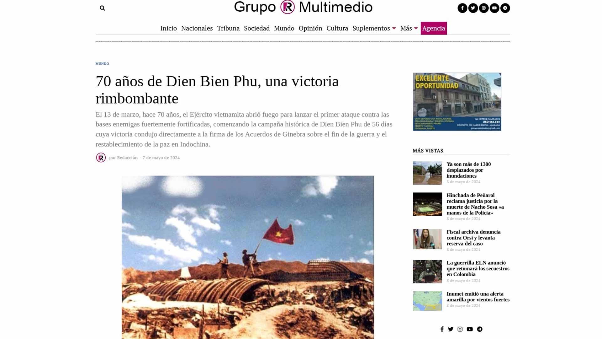 Ảnh chụp màn hình bài báo trên tờ Grupo R Multimedio của Uruguay. Ảnh chụp màn hình bài báo trên tờ Grupo R Multimedio của Uruguay.