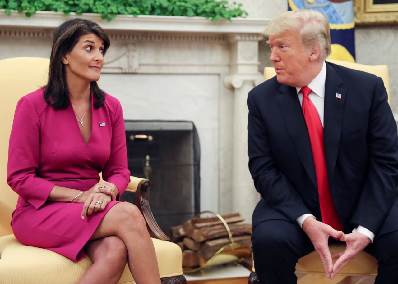 Bà Nikki Haley và cựu Tổng thống Donald Trump, ngày 9/10/2018. (Nguồn: Reuters) Bà Nikki Haley và cựu Tổng thống Donald Trump, ngày 9/10/2018. (Nguồn: Reuters)