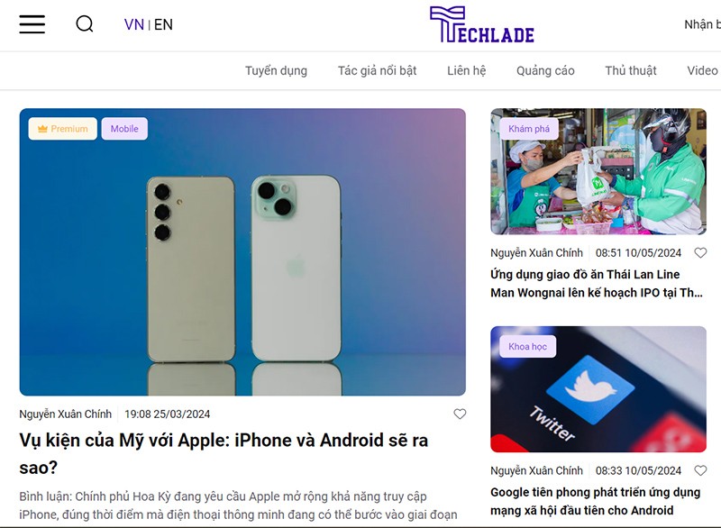 Giao diện của Techlade.vn.