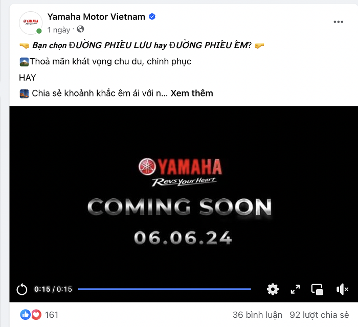 Thông báo sự kiện xe tay ga Yamaha sắp ra mắt trên fanpage của Yamaha Việt Nam. Thông báo sự kiện xe tay ga Yamaha sắp ra mắt trên fanpage của Yamaha Việt Nam.