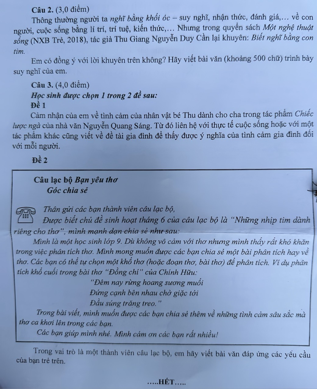 Đề thi văn lớp 10 Đề thi văn lớp 10
