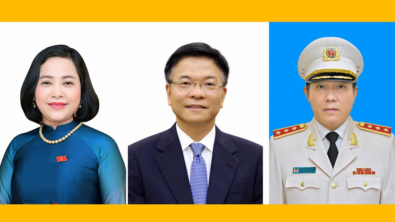 Từ trái qua phải: Phó Chủ tịch Quốc hội Nguyễn Thị Thanh, Phó Thủ tướng Chính phủ Lê Thành Long, Bộ trưởng Bộ Công an Lương Tam Quang.