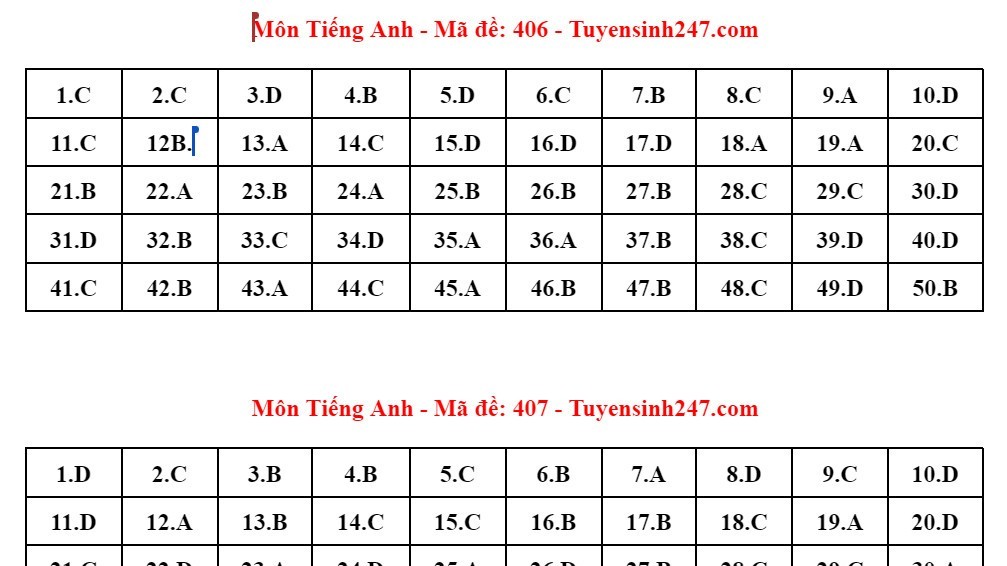 Kỳ thi tốt nghiệp THPT 2024: Đáp án tham khảo môn tiếng Anh