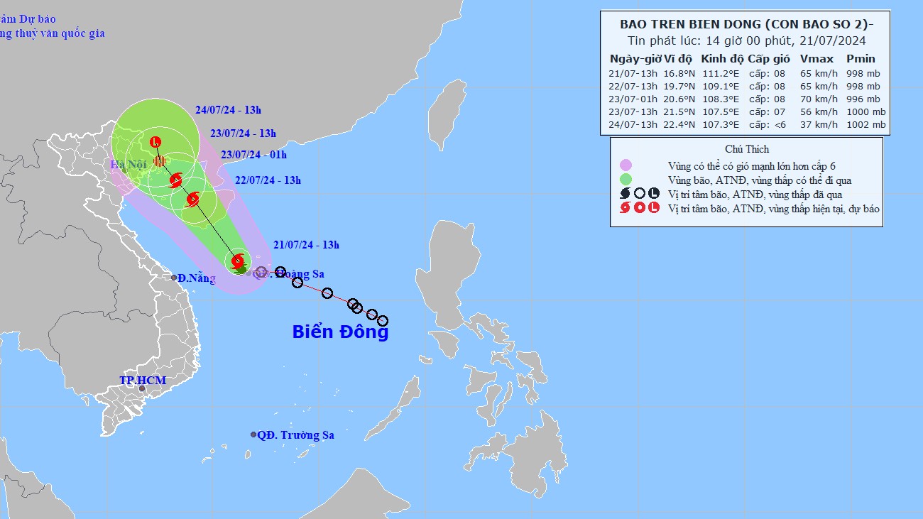 Dự báo diễn biến bão số 2: Sẽ đi vào Vịnh Bắc Bộ; Bắc Bộ, Thanh Hóa mưa vừa, mưa to, cục bộ có nơi mưa rất to