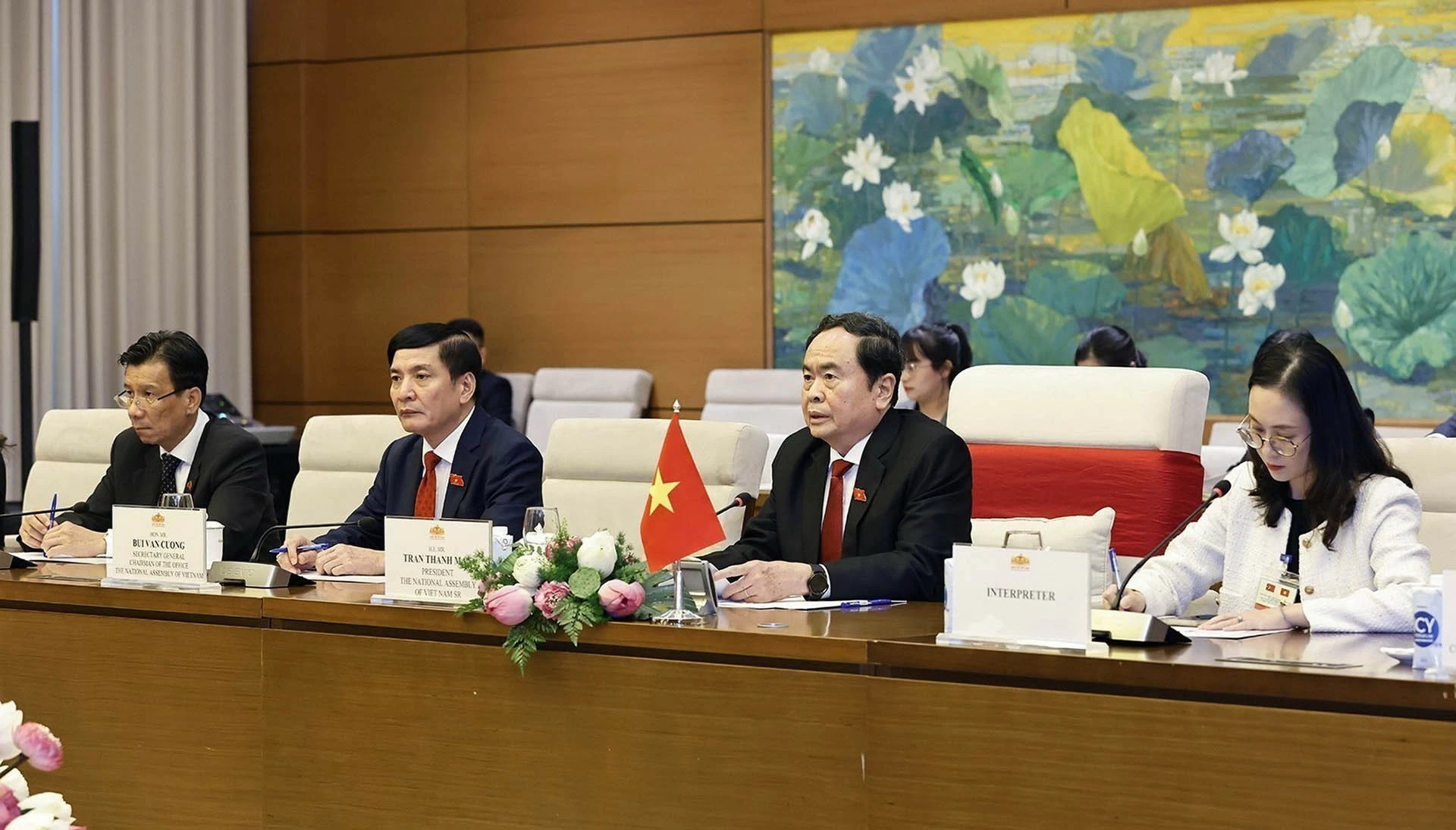 Chủ tịch Quốc hội Trần Thanh Mẫn phát biểu. (Nguồn: TTXVN) Chủ tịch Quốc hội Trần Thanh Mẫn phát biểu. (Nguồn: TTXVN)