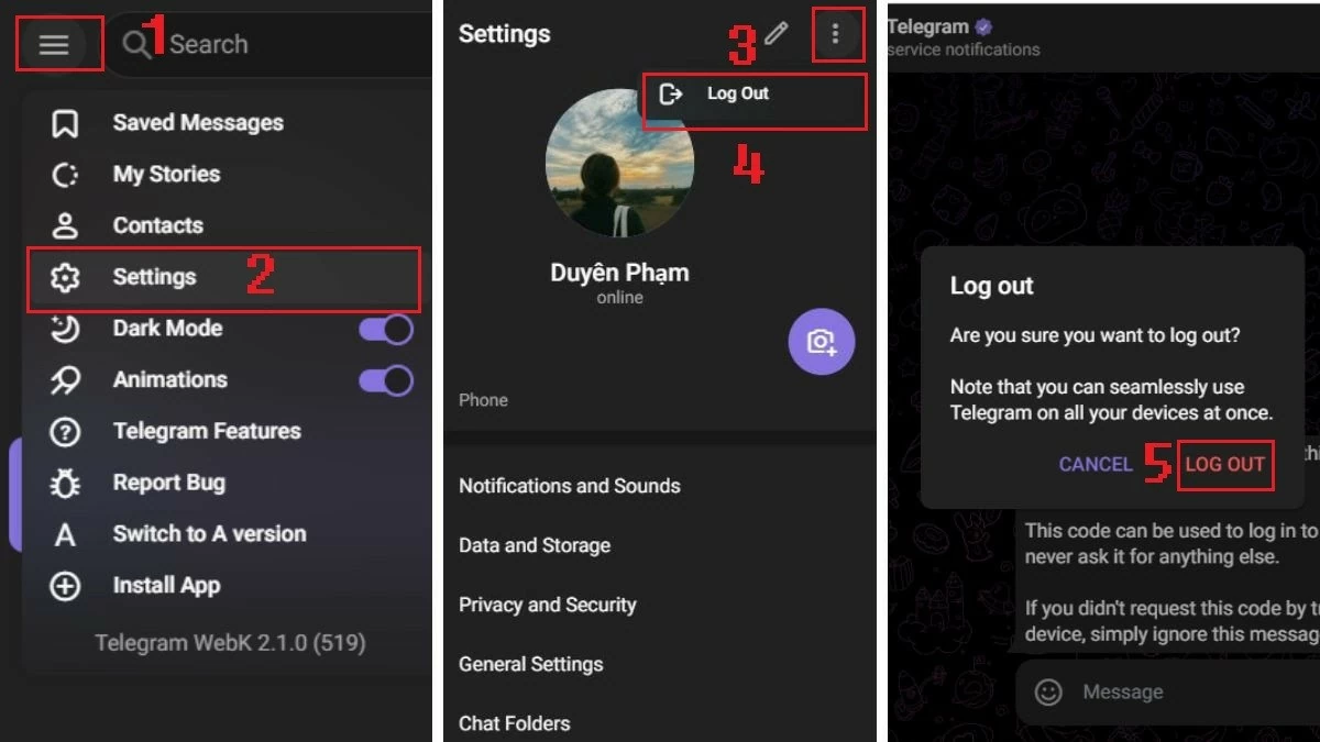 Thoát Telegram nhanh chóng trên điện thoại và máy tính Thoát Telegram nhanh chóng trên điện thoại và máy tính