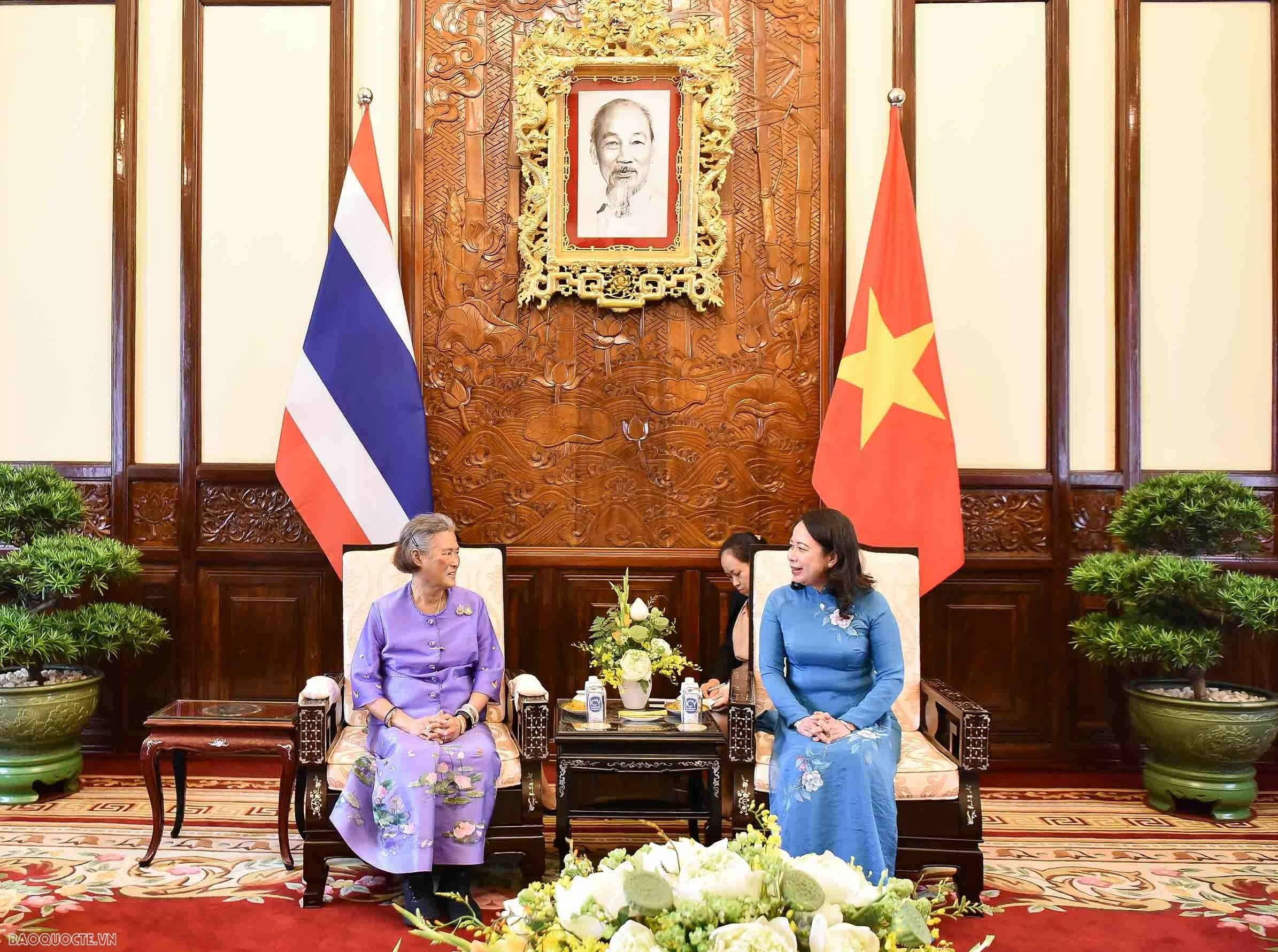 Phó Chủ tịch nước Võ Thị Ánh Xuân đón Công chúa Thái Lan Maha Chakri Sirindhorn Công chúa Thái Lan luôn dành tình cảm đặc biệt với Việt Nam