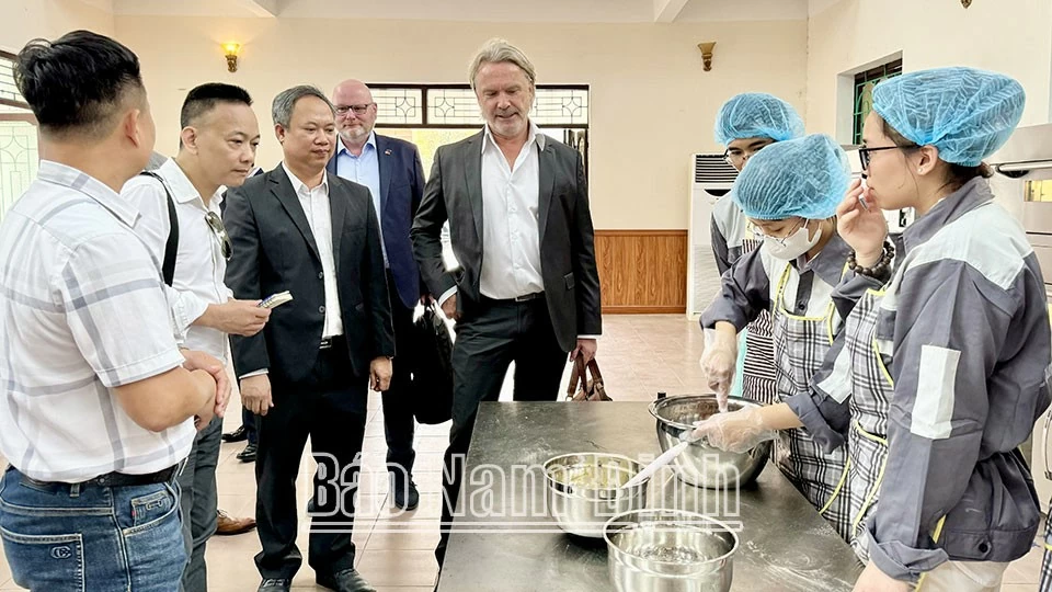 Nam Định đẩy mạnh công tác ngoại giao kinh tế, thúc đẩy các động lực tăng trưởng. Trong ảnh, Đoàn Hiệp hội các Doanh nghiệp vừa và nhỏ Đức khảo sát chất lượng nguồn nhân lực của tỉnh. Nam Định đẩy mạnh công tác ngoại giao kinh tế, thúc đẩy các động lực tăng trưởng. Trong ảnh, Đoàn Hiệp hội các Doanh nghiệp vừa và nhỏ Đức khảo sát chất lượng nguồn nhân lực của tỉnh.