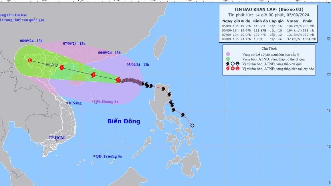 Dự báo diễn biến siêu bão số 3: Di chuyển theo hướng Tây Tây Bắc; gần tâm siêu bão gió giật cấp 17, sóng biển cao 10-12m