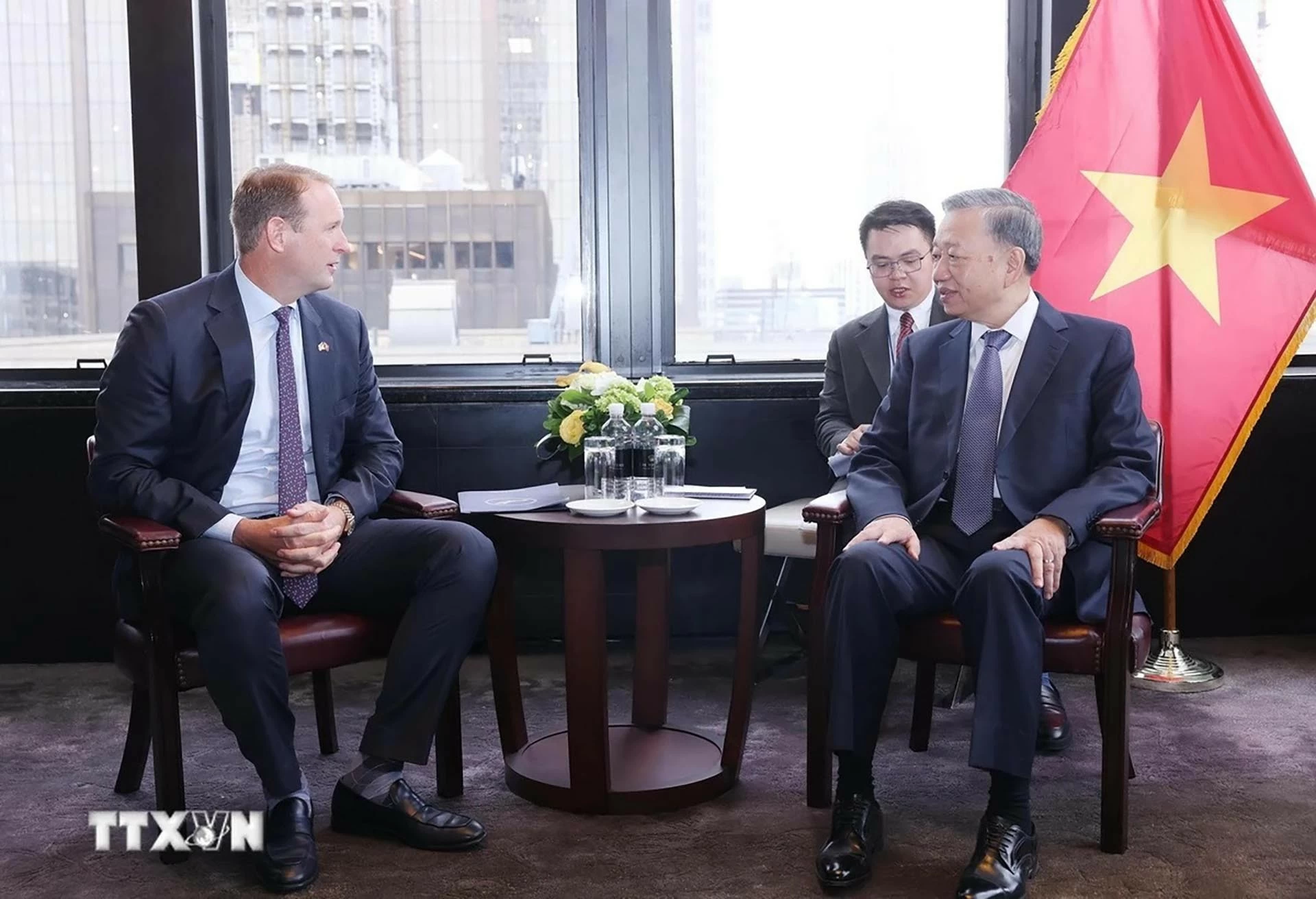 Tổng Bí thư, Chủ tịch nước Tô Lâm tiếp ông Nate Franklin, Chủ tịch kiêm Giám đốc điều hành Tập đoàn Pacifico Energy. (Nguồn: TTXVN) Tổng Bí thư, Chủ tịch nước Tô Lâm tiếp ông Nate Franklin, Chủ tịch kiêm Giám đốc điều hành Tập đoàn Pacifico Energy. (Nguồn: TTXVN)