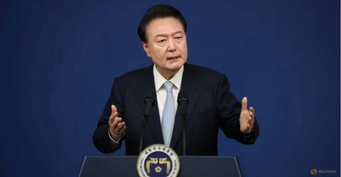 Tổng thống Hàn Quốc Yoon Suk Yeol phát biểu trong cuộc họp báo về các vấn đề nhà nước tại văn phòng Tổng thống ở Seoul, Hàn Quốc, ngày 29/8/2024. (Nguồn: Reuters) Tổng thống Hàn Quốc Yoon Suk Yeol phát biểu trong cuộc họp báo về các vấn đề nhà nước tại văn phòng Tổng thống ở Seoul, Hàn Quốc, ngày 29/8/2024. (Nguồn: Reuters)