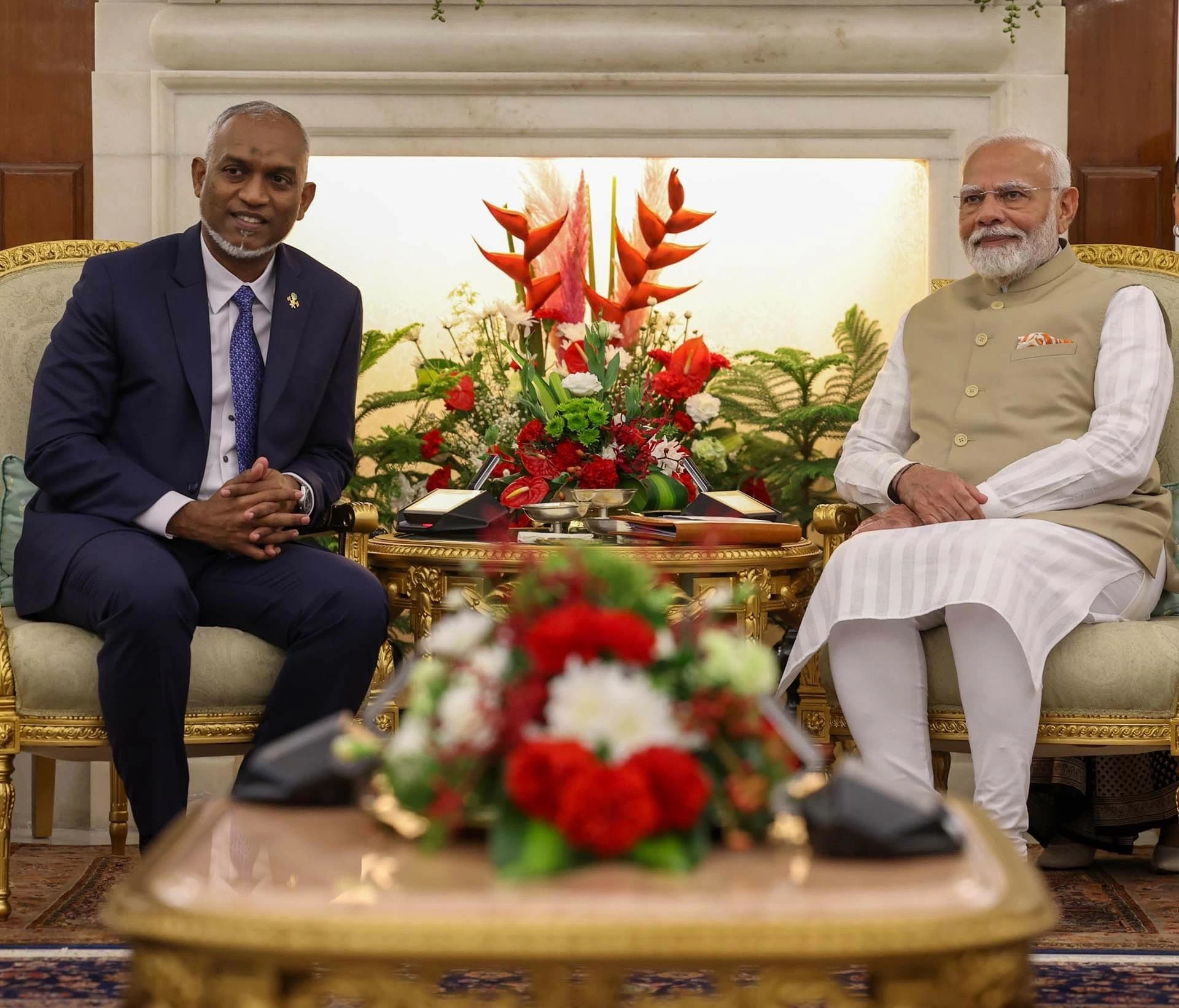 Thủ tướng Narendra Modi và Tổng thống Mohamed Muizzu tại New Delhi, ngày 7/10. (Nguồn: x.com/MMuizzu) Thủ tướng Narendra Modi và Tổng thống Mohamed Muizzu tại New Delhi, ngày 7/10. (Nguồn: x.com/MMuizzu)