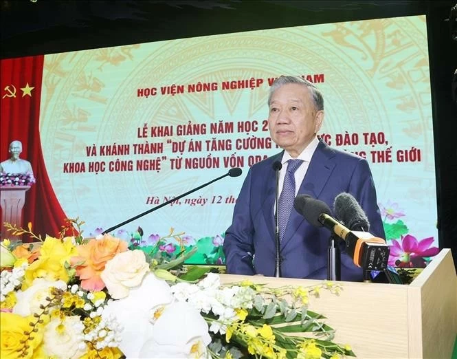 Tổng Bí thư, Chủ tịch nước Tô Lâm phát biểu tại Lễ khai giảng năm học 2024 - 2025 của Học viện Nông nghiệp Việt Nam. Ảnh: Trí Dũng – TTXVN Tổng Bí thư, Chủ tịch nước Tô Lâm phát biểu tại Lễ khai giảng năm học 2024 - 2025 của Học viện Nông nghiệp Việt Nam. Ảnh: Trí Dũng – TTXVN