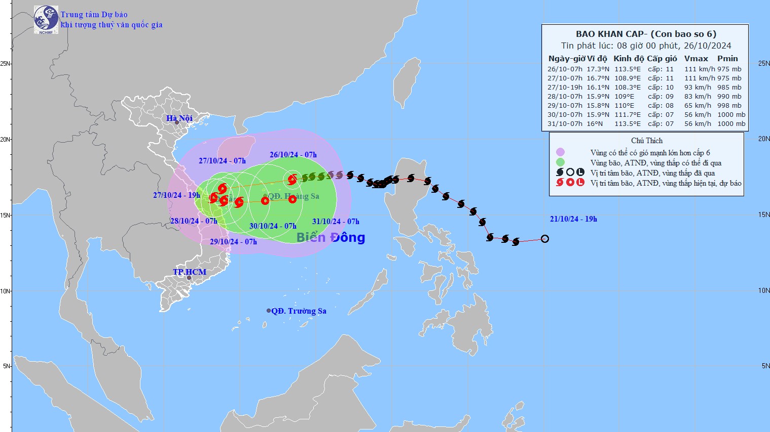 Dự báo thời tiết 10 ngày tới (26/10-4/11): Dự báo mưa lớn ở miền Trung, tin mới nhất về bão trên Biển Đông - bão số 6 (bão Trà Mi)